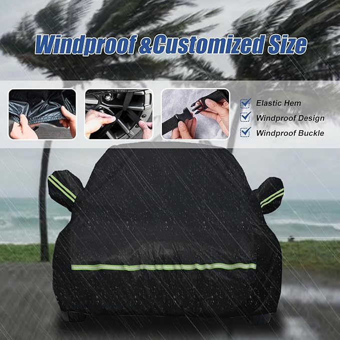 Waterproof Car Covers for 2021-2024 Ford Bronco 2 Door(Black) 210T Custom Outdoor Storm Hood