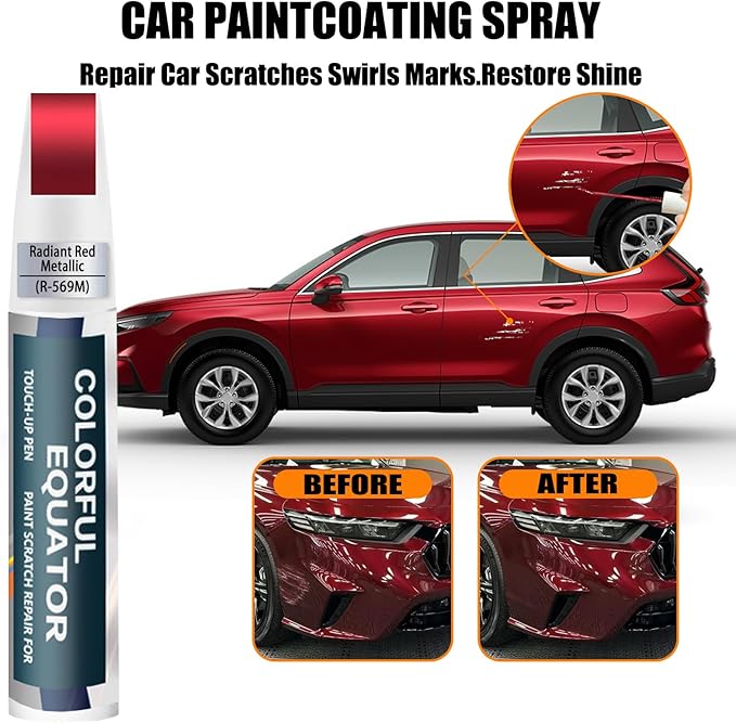 Radiant Red Metallic(R-569M) Touch Up Paint Compatible with Honda, Car Paint Pen Scratch Repair Two-In-One Touch Up Paint, Premium Car Scratch Remover for Deep Scratches