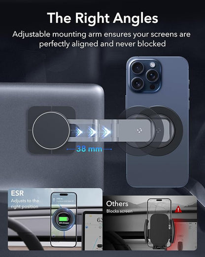 ESR for MagSafe Car Mount, Car Phone Holder,Dashboard/Tesla Touchscreen Car Mount, Magnetic Phone Holder for Car, for iPhone 16/16e/15/14/13/12, S25, Charging Not Supported(2 Metal Rings Included)