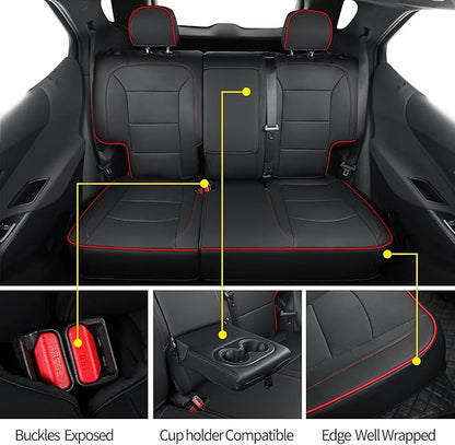 RISINGSTAR Terrain Seat Covers, fit for 2018-2024 GMC Terrain SUV with Rear Split Seats, Water Proof Faux Leather(Full Set, Black&Red)