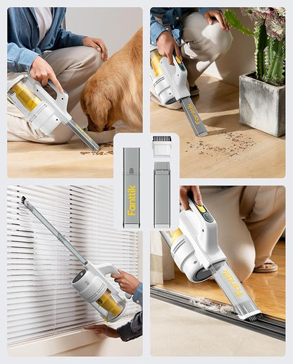 Fanttik Cruise V9 Car Vacuum Cleaner Suction Power with 15000Pa Handheld Vacuum Cordless with Extension Tube & LED Display & Light, Cordless Portable Mini for Home Car Cleaning, White