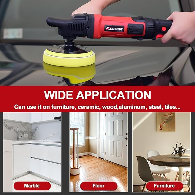 AOBEN 6/7 inch Buffer Polisher,Rotary Car Buffer,1600W Car Polisher Waxer Kit with 6 Variable Speed 1000-3500RPM & 4 Polishing Pads,Detachable Handle for Car Polishing and Waxing