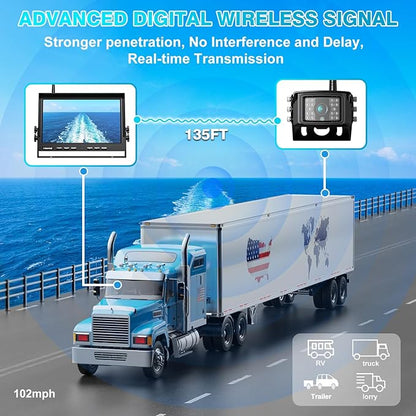 Fookoo HD 1080P 10" Wireless Backup Camera System, 10-inch Quad Split Screen Monitor w/Recording, IP69 Waterproof Side Rear View Cameras, Digital Signal, Parking Lines for RV/Truck/Trailer