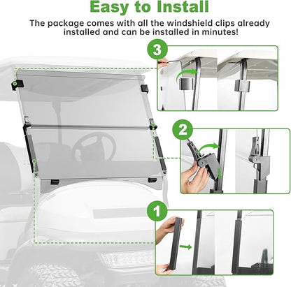 10L0L Golf Cart Windshield for Club Car Precedent 2004-Up, Tempo, 2017-Up Onward, Clear/Tinted Fold Down Club Car Windshield Anti-UV Impact Resistant - 37.5"W X 33.6"H