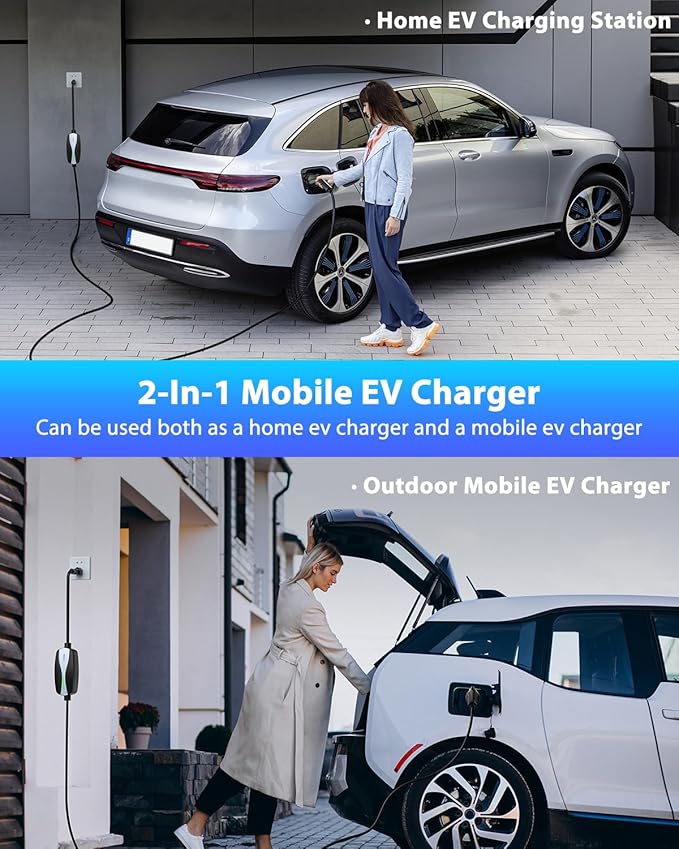 Level 1/2 EV Charger, 16Amp Electric Car Charger 25FT Cable with NEMA 6-20 Plug and NEMA 5-15 Adapter, Home Mobile EV Charging Station for J1772 BEVs/PHEVs 110V-240V(Black)