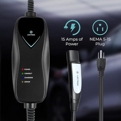 Lectron Level 1 Tesla Charger (WiFi) - 110V, 15A, NEMA 5-15 Plug, 16 ft Cord - Portable Electric Car Charger for Tesla & NACS Evs