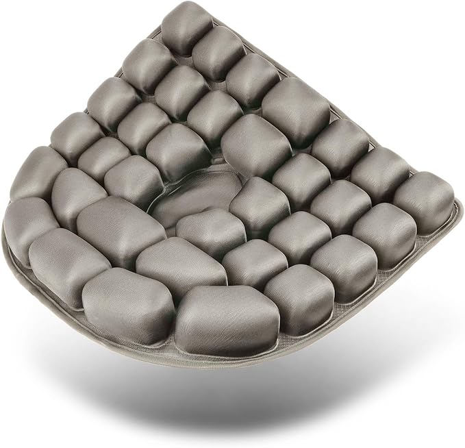 Travel Seat Cushion, 3D Air Inflatable Pressure Relief Cushion for Hemorrhoid and Tailbone Pain Relief, Optimal Support for Long Sitting in Car, Air Travel, Office Chairs, Home Living (Grey)