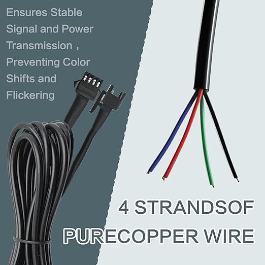 4 Pcs 4 Pin RGB Extension Cable RGB Wire for Motorcycle LED Light Underglow Kit, Compatible with ATV Car Trucks Rock Lights & Neon Strips (60 Inch)
