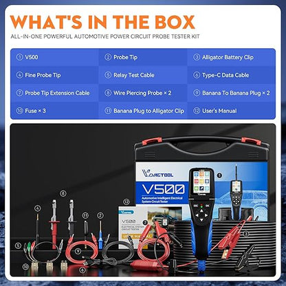 VDIAGTOOL V500 Automotive Power Circuit Probe Tester Kit, 9-30V Car Electric Circuit Tester, Short/Open Circuit Finder, Oscilloscope/Multimeter/Injector/Relay Tester, Component/Fuse/Trailer/AC/DC Test