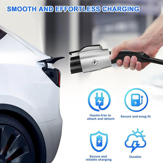 Tesla to J1772 Adapter, for All J1772 EV, 80A 250V Max, Portable and Outdoor EV Adapter, for Tesla High Powered Connectors, Destination Charger, Mobile Charger, Wall Charger, (Silver)