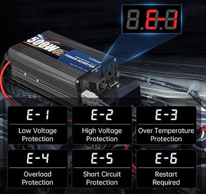 LVYUAN 500 Watt Pure Sine Wave Power Inverter 24V to 110V/120V DC to AC Converter with Dual Sockets, Dual USB Ports, LED Display for Home Outdoor RV Car Power Inverter Power Adapter