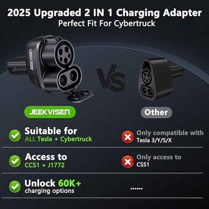 2025 Upgraded Cybertruck 2 in1 CCS & J1772 to Tesla (NACS) Adapter,250KW Fast Charging for Tesla Model 3/Y/S/X/Cybertruck, Compatible with CCS1 DC & J1772 AC Stations, Supports Level 1/2/3 Chargers