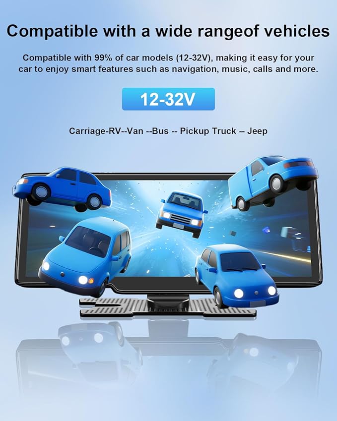 Portable Carplay Screen 10.26'' HD IPS Apple Carplay & Android Auto Screen for Car, Wireless Car Play Stereo with 4K Dash Cam/1080P Rear Camera, Car Audio Receivers,GPS Navigation,Mirror Link,FM,Siri