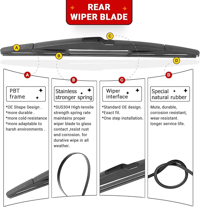 Windshield Wiper Blades Replacement for 2007-2014 Ford Edge Original Factory Quality Front Rear Wipers Blade Set for My Car - 26" 20" 14" (Pack of 3)