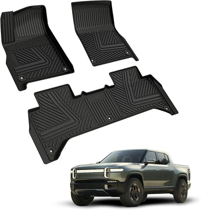 LASFIT Floor Mats for Rivian R1T 2024 2023 2022, All Weather Floor Liner TPE Custom Fit Car Mats for Rivian R1T 1st & 2nd Row Rubber Mats, Black,Tasteless, Durable and Easy to Clean