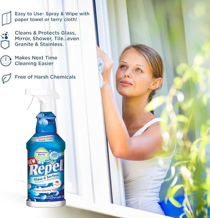 Clean-X REPEL Glass & Surface Cleaner 32 fl. oz. - Cleans & Repels water spots and dirt on glass, mirror, tile and multi surface by UNELKO (3)