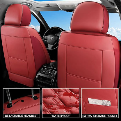 Car Seat Covers Full Set, Leather Seat Covers for Cars, Car Seat Protector Waterproof, Non-Slip Car Interior Covers Fit for Most Cars, SUV, Vans, Trucks,5Seaters,Full Set,Wine-Red