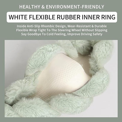 Luxury Fluffy Winter Car Steering Wheel Cover for Women Soft Warm Plush Cute Auto Accessories for Vehicle, Sedan, Universal, Fuzzy, Anti Slip, Black, Standard Size, 14.75-15.15"