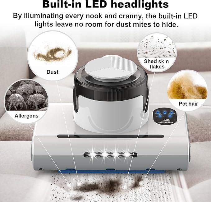 Mattress Vacuum Cleaner,13Kpa Powerful Suction Bed Vaccum Cleaner with UV-C Light,LED Headlights and High Heating Tech,1.2kg Light Weight Handheld vaccum for spot Cleaning,Sofa,Couch Fabric Cleaner