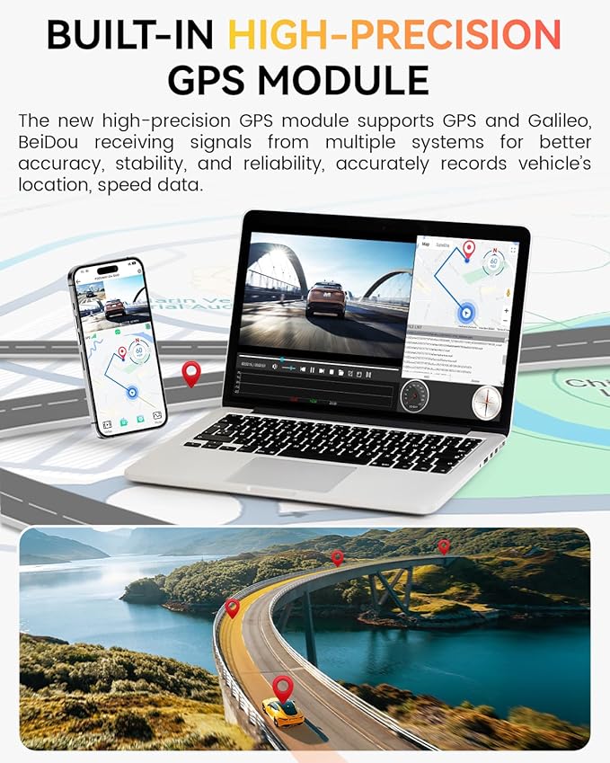 Dash Cam Front Rear 4K Built-in 5G WiFi GPS, Voice Control, 3.39 inch IPS Screen, Dual Dash Camera for Car Includes 64GB SD Card, Super Night Vision, 24H Parking Monitor, Supercapacitor, Type C, HDR