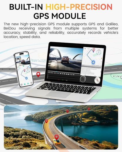 Dash Cam Front Rear 4K Built-in 5G WiFi GPS, Voice Control, 3.39 inch IPS Screen, Dual Dash Camera for Car Includes 64GB SD Card, Super Night Vision, 24H Parking Monitor, Supercapacitor, Type C, HDR
