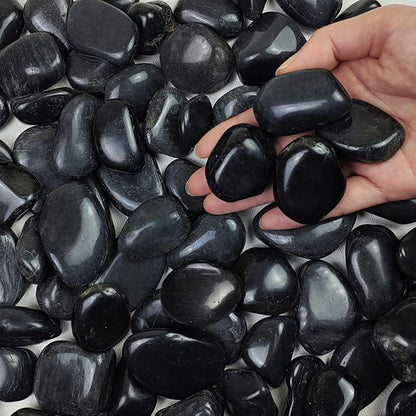 10 lbs Pebbles for Outdoor Landscaping, 1-2 inch Black River Rocks for Plants Indoor, Decorative Black Stones for Planters Vase Aquarium Rocks and Garden Rocks