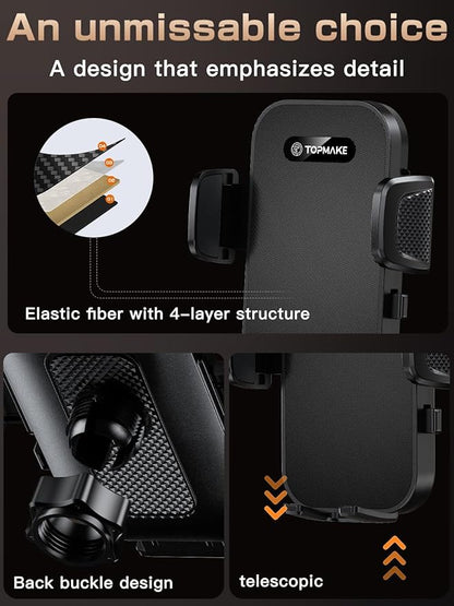 Topmake Car Phone Holder Mount,【2025 Upgrade】 3-in-1 Cell Phone Holder for Car, Dashboard Windshield, Suction Cup Hands-Free Car Phone Stand, Automobile Cradles Universal,Black