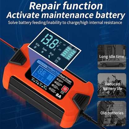 ZiYiJuan 8-Amp Smart Car Battery Charger and Maintainer, 12V/24V Automatic with LCD Display