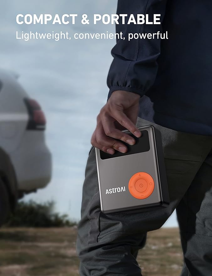 AstroAI Portable Car Jump Starter with Air Compressor, 150PSI 1750A Car Jumper Starter Battery Pack with Cordless Tire Inflator (7.5 Gas/5.0L Diesel), 12V Jump Box, Large LCD Display, Lights