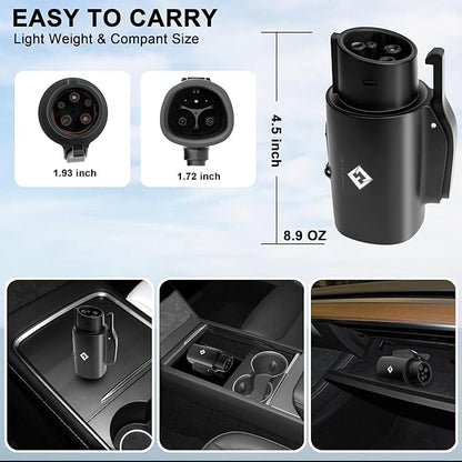 Tesla to J1772 Adapter, for All J1772 EV, 80A 250V Max, Portable and Outdoor EV Adapter, for Tesla High Powered Connectors, Destination Charger, Mobile Charger, Wall Charger, (Black)
