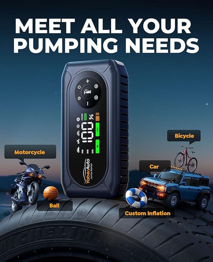 YaberAuto 9-in-1 Jump Starter with Air Compressor 4500A 150PSI Portable Car Battery Jump Starter (9L Gas/8L Diesel), Jump Box Car Battery Jumper Starter Portable Jumper Cables, Insulated Gloves, Light
