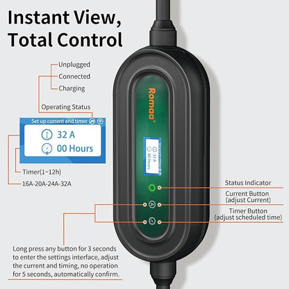Level 2 EV Charger w/App Control: 32A 240V 7.68kW Fast Charging, NEMA 14-50 Plug & 25ft J1772 Charging Cable, Indoor/Outdoor Portable EVSE for Home, ETL/FCC Certified