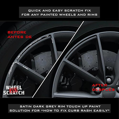 Gray Rim Touch Up Paint Kit, Car Wheel Scratch Repair Kit, Wheel Touch Up Paint Pen, curb rim repair kit, curb rash repair Kit, Universal Rim Alloy Wheel Paint Dark Gray (Satin Dark Gray)
