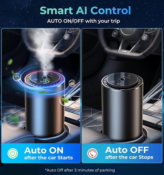 Oil Diffuser for Home and Car Smart Air Freshener, Auto On/Off by AI Chip, Built-in Battery, Works Silently, Refill Oil Aroma with 120 Days Long-Lasting Scent, Gifts for Men and Women-Lavender, Black
