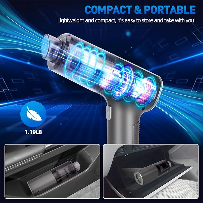 Handheld Car Vacuum Cleaner Cordless, High-Power Brushless 20000PA Mini Hand Held Vacuum Cleaner with 8 Multi-Functional Nozzle & 2 Replaceable Filters, Portable Car Vacuum for Office Pet Hair