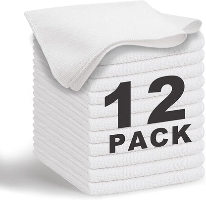 White Microfiber Cleaning Cloth 13"x13", Ultra Soft Absorbent Microfiber Cleaning Rags for Housekeeping Cleaning Supplies, Lint Free Reusable Cleaning Cloths for House Washable, Pack of 12
