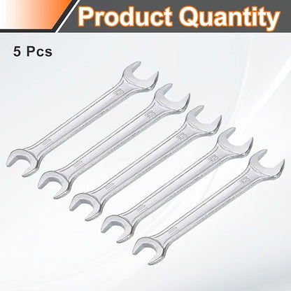 HARFINGTON 5pcs Double Open End Wrench 11mm x 13mm Metric 15 Degree Offset Angle Small Flat Head Wrench Galvanizing Open Ended Spanner for Automotive Repair Furniture Assembly
