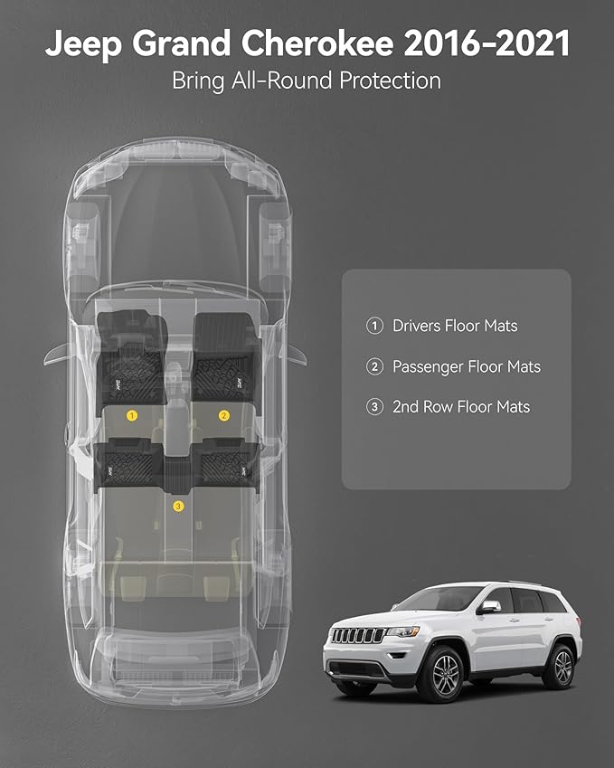 3W Floor Mats Fit for Jeep Grand Cherokee 2016-2021/ Grand Cherokee WK 2022 2023/ Dodge Durango 2016-2021 (2nd Row Bench Seating Only) TPE All Weather Custom Fit Full Set Car Liners Accessories