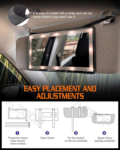 2 Pcs Car Sun Visor Vanity Mirror, Upgraded Car's Mirrors with Lights, Makeup Mirror with 3 Light Modes, Dimmable Touch Screen, Rectangular White, Universal for Car SUV Truck