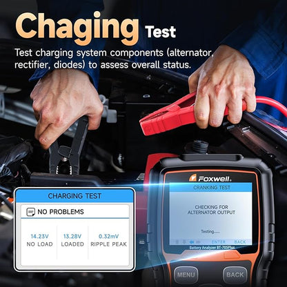 FOXWELL BT705 Plus Car Battery Tester 12V 24V Automotive, 100-2000CCA Battery Load Tester Digital Battery Analyzer Charging System Alternator Tester Cranking Checker for Car Heavy Duty Truck Marine