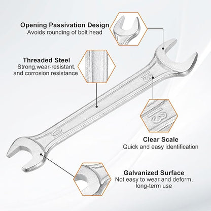 HARFINGTON 5pcs Double Open End Wrench 10mm x 12mm Metric 15 Degree Offset Angle Small Flat Head Wrench Galvanizing Open Ended Spanner for Automotive Repair Furniture Assembly