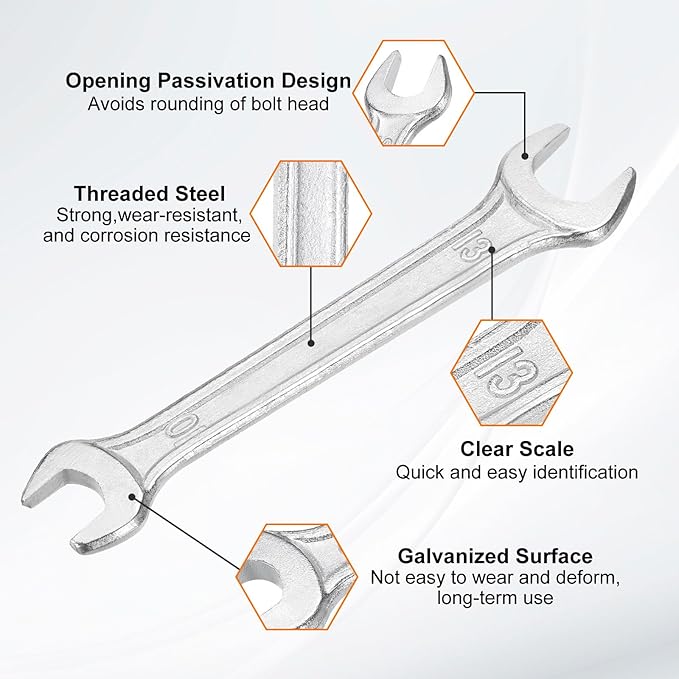 HARFINGTON Double Open End Wrench 10mm x 12mm Metric 15 Degree Offset Angle Small Flat Head Wrench Galvanizing Open Ended Spanner for Automotive Repair Furniture Assembly