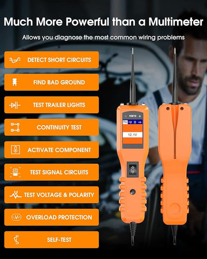 KZYEE KM10 Power Circuit Probe Kit, 12V 24V Automotive Circuit Tester, Digital Multimeter, Short Finder, AC/DC Voltage Tester, Diode & Resistance, Current Probe Component Activation, 20FT+20FT Cable