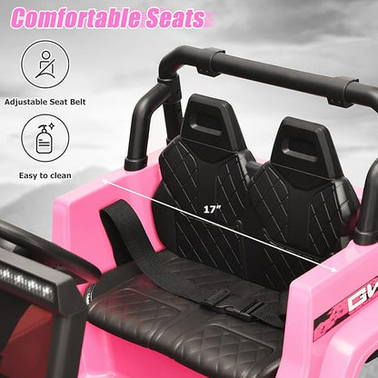 INFANS Ride on Car Truck with 2.4G Remote Control, 12V Battery Powered Electric Cars for Kids w/3 Speeds, Battery Display, LED Lights, Safety Belt, Music & Horn, Bluetooth/FM/USB (Pink)
