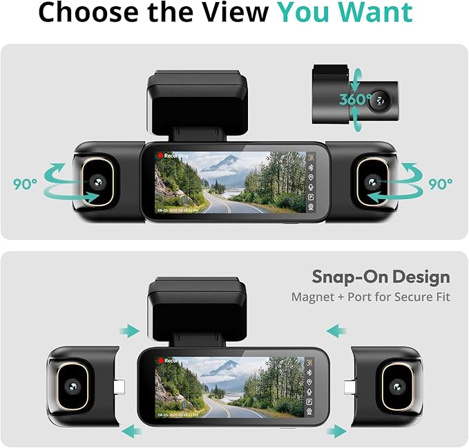 3K 4 Channel Dash Cam, 560° All-Sides View, Front and Rear Inside Car Camera with 3.18”Touch Screen, Dash Camera 24/7 Parking Mode, Built-in GPS 5.8G WiFi Night Vision Voice Control, Free 128GB Card