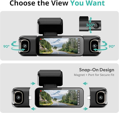 3K 4 Channel Dash Cam, 560° All-Sides View, Front and Rear Inside Car Camera with 3.18”Touch Screen, Dash Camera 24/7 Parking Mode, Built-in GPS 5.8G WiFi Night Vision Voice Control, Free 128GB Card