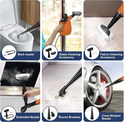 Steam Cleaner, Steam Cleaner for Home, Handheld Steam Cleaner with 16 Accessories and Automatic Steam Switch Suitable for Daily Cleaning of Living Rooms, Kitchens, Ovens and Tile Joints (Orange)