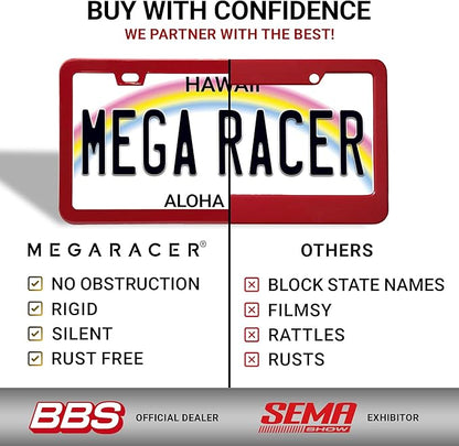 Premium Slim Red License Plate Frame – 1 Pack, Rust-Free Stainless Steel, Street Legal & Rattle-Free, Universal Fit with Screw Covers, Sleek Thin Metal Front or Rear Car Tag Holder for Men & Women