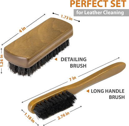 TAKAVU Leather & Upholstery Cleaning Brush Set, 100% Black Boar Bristle, to Clean Car Seats & Leather Sofas, for Alcantara, Interiors, Furniture, Boots, Shoes, Bags and More