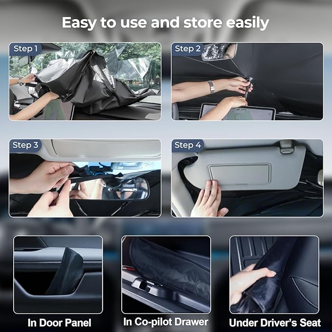 Windshield Sun Shade Umbrella for 2019-2023 Hyundai Santa Fe Accessories: Custom Fit 210T Silver, Foldable Sunshade Front Window Sun Visor, Blocks UV Rays, Keeps Car Cool for SE, SEL, Limited, XRT